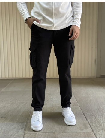 ανδρικό cargo μαύρο παντελόνι υφασμάτινο ίσιο bc37912