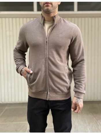 ανδρική καφέ βαμβακερή ζακέτα με γιακά 2330k