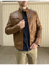 ανδρικό ταμπά μπουφάν δερματίνη με ραφές στους ώμους 9813t