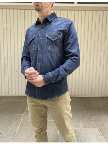 bread and buttons ανδρικό τζιν μακρυμάνικο πουκάμισο bc0168