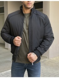 ανδρικό μαύρο μπουφάν με γιακά και λάστιχο hm480930