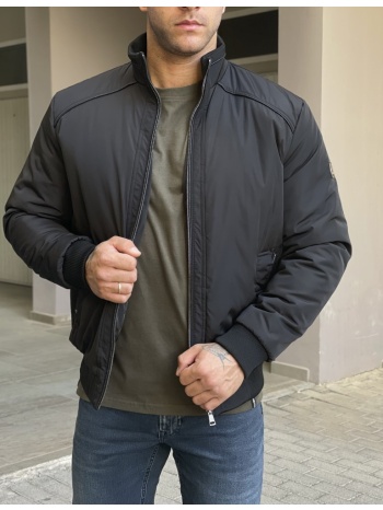 ανδρικό μαύρο μπουφάν με γιακά και λάστιχο hm480930