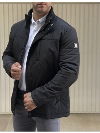 ανδρικό μαύρο μπουφάν με γιακά hm406529