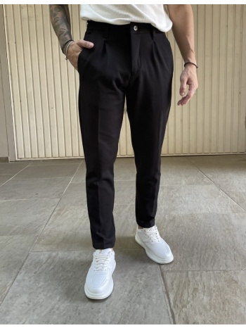 ανδρικό υφασμάτινο μαύρο παντελόνι με λάστιχο και κουμπί