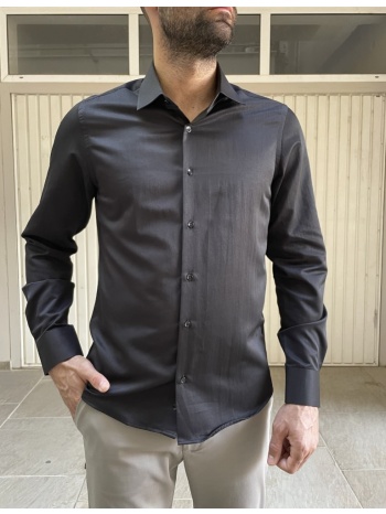 ανδρικό μαύρο πουκάμισο με ανάγλυφο μικροσχέδιο 1619m