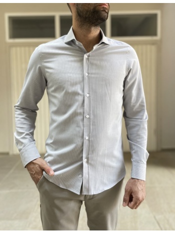 ανδρικό γκρι ριγέ πουκάμισο με γιακά 1820g