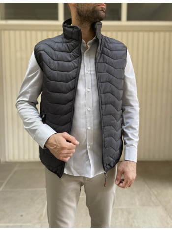 ανδρικό μαύρο καπιτονέ αμάνικο μπουφάν bc24911m