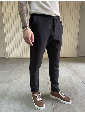 ανδρικό υφασμάτινο μαύρο παντελόνι με κορδόνι και κουμπί