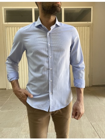 ανδρικό σιέλ ριγέ πουκάμισο με γιακά 1820