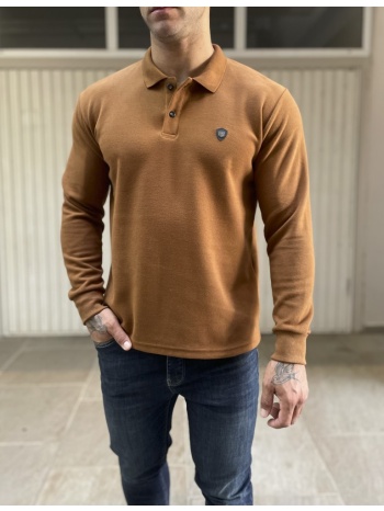 everbest ανδρική κάμελ polo μακρυμάνικη μπλούζα plus size