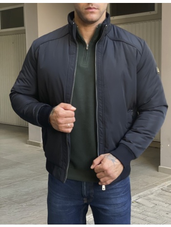 ανδρικό μπλε μπουφάν με γιακά και λάστιχο hm480930β