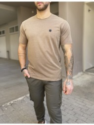 ανδρικό βαμβακερό καφέ πλυμένο παλαιωμένο t-shirt με μικρό λογότυπο tpm1071