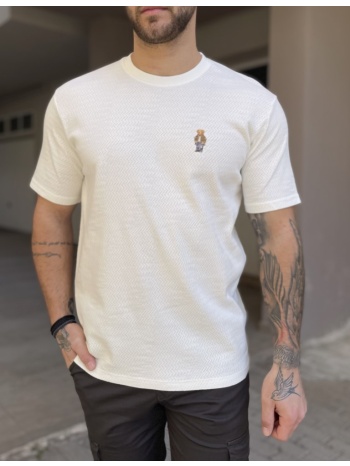 ανδρικό βαμβακερό λευκό t-shirt με ανάγλυφο ύφασμα και