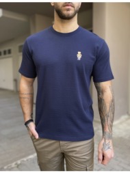 ανδρικό βαμβακερό μπλε t-shirt με ανάγλυφο ύφασμα και στάμπα στο στήθος tpm1069b