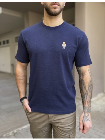 ανδρικό βαμβακερό μπλε t-shirt με ανάγλυφο ύφασμα και