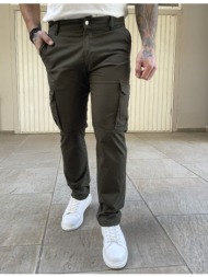 ανδρικό cargo ίσιο χακί υφασμάτινο παντελόνι bo1682x