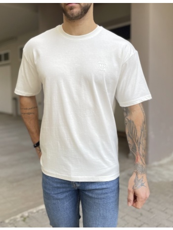 ανδρικό βαμβακερό λευκό oversized t-shirt με τύπωμα 17459