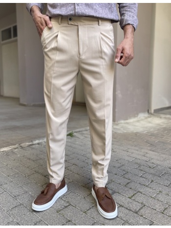 ανδρικό μπεζ υφασμάτινο παντελόνι με πιέτα και λάστιχο στην