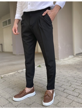 ανδρικό μαύρο υφασμάτινο παντελόνι με πιέτες και λάστιχο