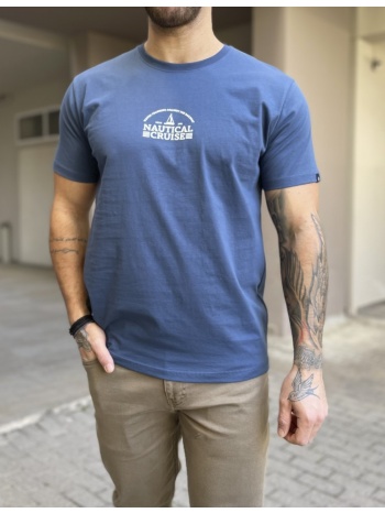 everbest ανδρική μπλε indigo κοντομάνικη μπλούζα με τύπωμα