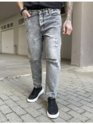 ανδρικό γκρι loose τζιν ξεβαμμένο πεντάτσεπο με σκίσιμο 2718