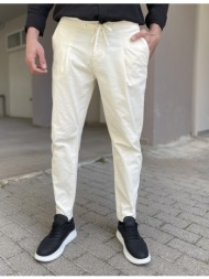 ανδρικό εκρού loose υφασμάτινο παντελόνι με πιέτα 2344e