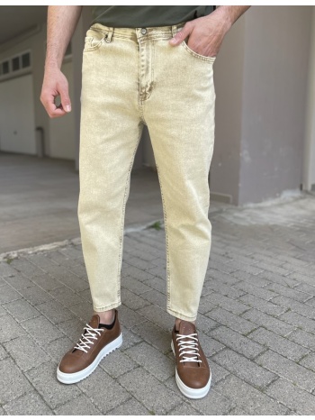 ανδρικό μπεζ loose τζιν ελαστικό πεντάτσεπο με φερμουάρ 8860