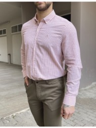 ανδρικό κοραλί ριγέ πουκάμισο με γιακά 1564r