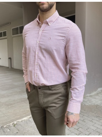 ανδρικό κοραλί ριγέ πουκάμισο με γιακά 1564r