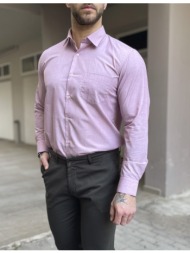 ανδρικό ροζ πουκάμισο με γιακά και τσέπη στο στήθος 0083r