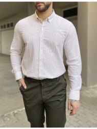 ανδρικό μπεζ ριγέ πουκάμισο με γιακά 1564b