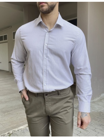 ανδρικό πουκάμισο με γιακά λευκό με καφέ ρίγα 2097k