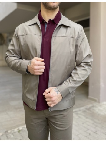 ανδρικό ανοιχτό λαδί ελαφρύ jacket με γιακά d1920