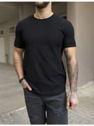 ανδρική μαύρη κοντομάνικη μπλούζα με ανάγλυφο ύφασμα r250330m