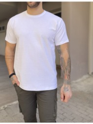 origin ανδρική λευκή βαμβακερή κοντομάνικη μπλούζα με ανάγλυφο ύφασμα 242730w