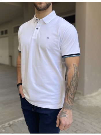 origin ανδρική λευκή βαμβακερή κοντομάνικη πικέ μπλούζα με