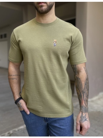 ανδρικό βαμβακερό λαδί t-shirt με ανάγλυφο ύφασμα και