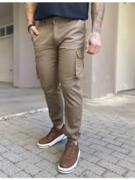 ανδρικό cargo καφέ παντελόνι υφασμάτινο με λάστιχο bc51201b