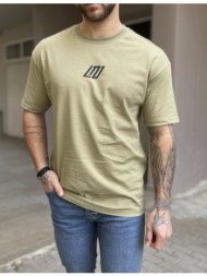 ανδρικό βαμβακερό χακί oversized t-shirt με τύπωμα 17468
