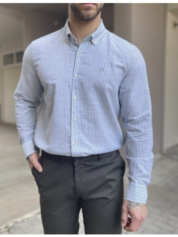 ανδρικό πράσινο ριγέ πουκάμισο με γιακά 1564p