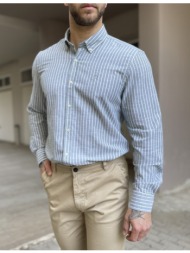 ανδρικό πράσινο ριγέ πουκάμισο με γιακά 1566p