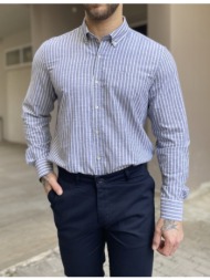 ανδρικό γκρι ριγέ πουκάμισο με γιακά 1566g