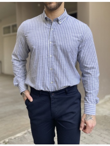 ανδρικό γκρι ριγέ πουκάμισο με γιακά 1566g