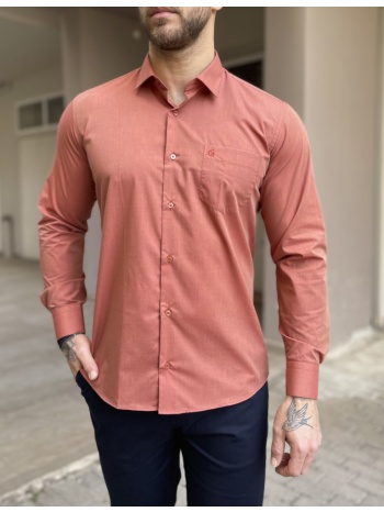 ανδρικό κεραμιδί πουκάμισο με γιακά και τσέπη στο στήθος