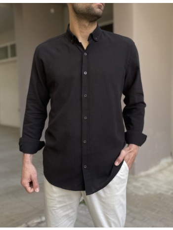 ανδρικό λινό μαύρο πουκάμισο με γιακά 9631m