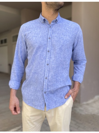 ανδρικό λινό μπλε πουκάμισο με γιακά 9631b