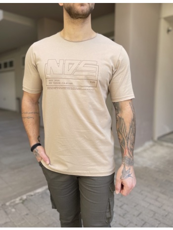 ndc ανδρική μπεζ βαμβακερή κοντομάνικη μπλούζα με λογότυπο