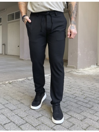 ανδρικό μαύρο παντελόνι υφασμάτινο loose fit με λάστιχο