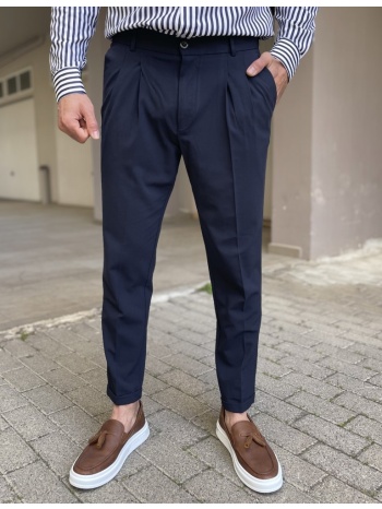 ανδρικό μπλε υφασμάτινο παντελόνι με πιέτες και λάστιχο