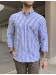 ανδρικό μπλε ριγέ πουκάμισο με γιακά 1566b